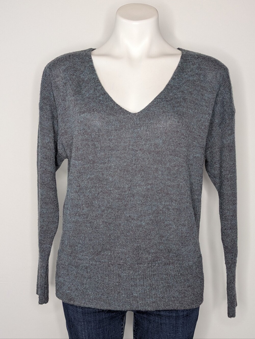 Comptoir Des Cotonniers Grey Blue Acrylic Alpaca Wool Blend V Neck Sweater XS/S